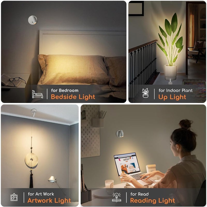 URTOM Wireless LED Spotlight Indoor with Remote Up Lights Indoor Dimmable Picture Light Battery Operated with Timer Rechargeable Spot Lights Accent Uplighting for Plant Wall Art, 1 Pack - Image 3
